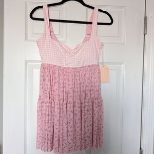 Pink Gingham & Floral Tiered Casual Sundress